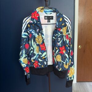 Adidas Women's Vibrant Floral Bomber Jacket - Black and Red